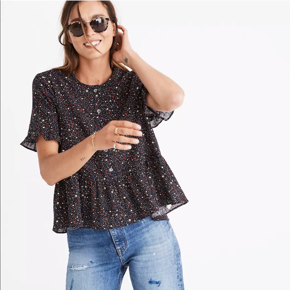 Madewell Studio Ruffle-Hem Top in Starry Night